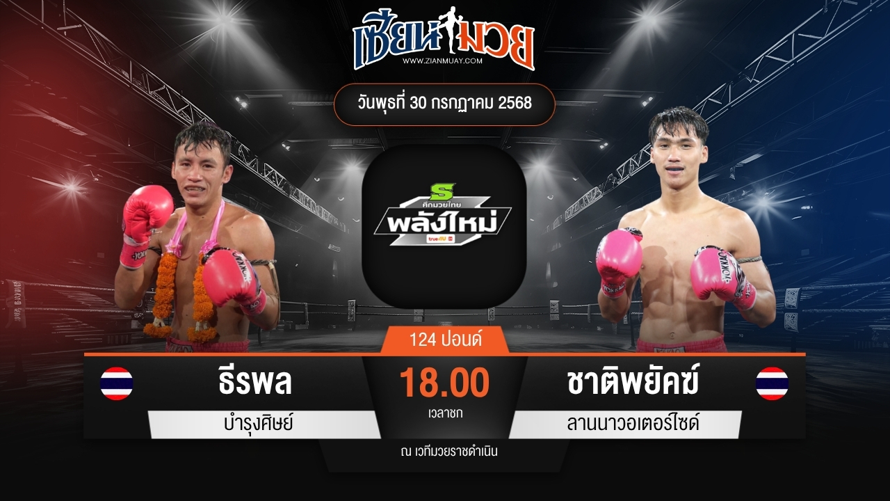 ไฮไลท์มวยศึกมวยไทยพลังใหม่ ระหว่าง ธีรพล บำรุงศิษย์ พบ ชาติพยัคฆ์ ลานนาวอเตอร์ไซด์