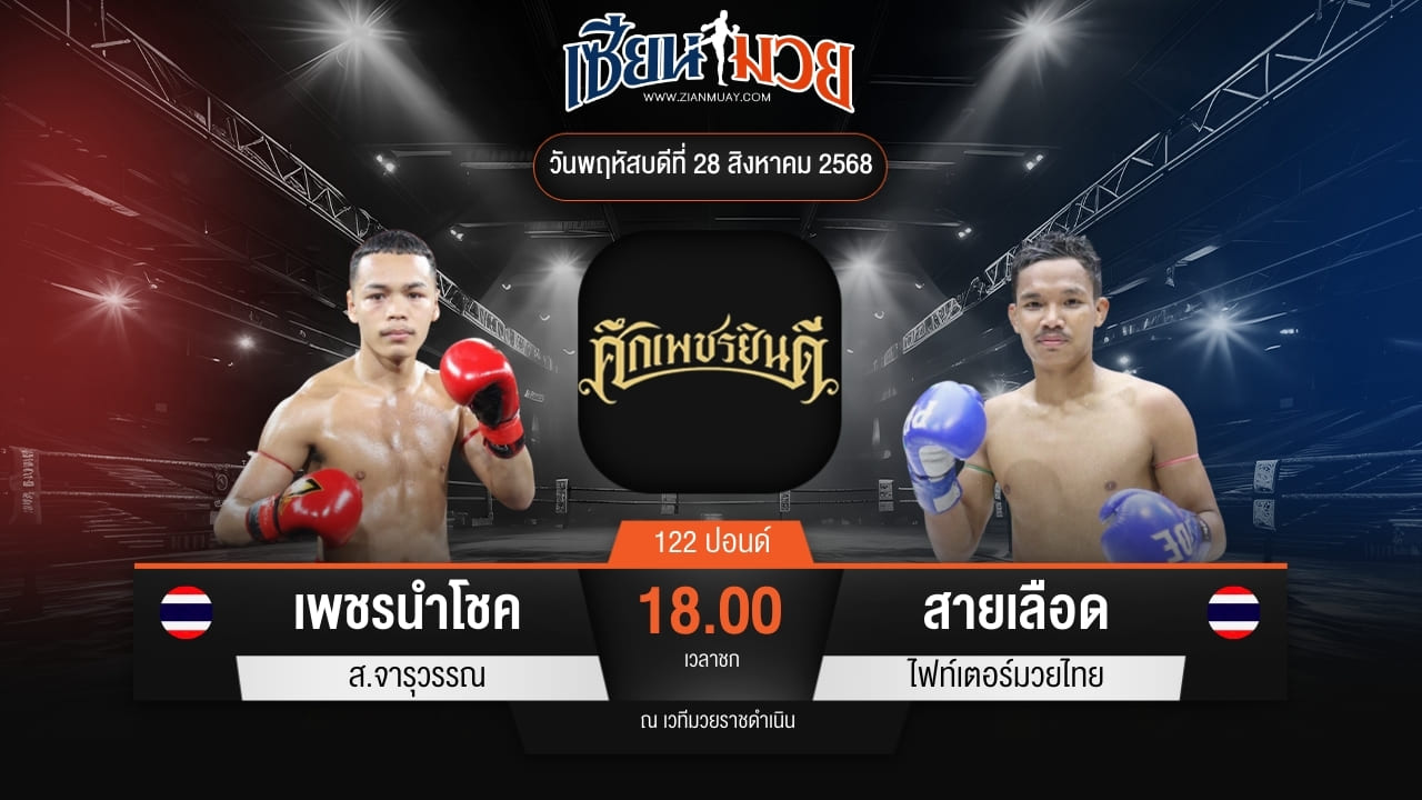 ไฮไลท์มวยศึกเพชรยินดี ระหว่าง เพชรนำโชค ส.จารุวรรณ พบ สายเลือด ไฟท์เตอร์มวยไทย