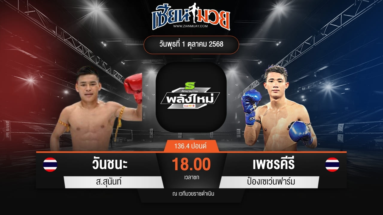 ไฮไลท์มวยศึกมวยไทยพลังใหม่ ระหว่าง วันชนะ ส.สุนันท์ พบ เพชรคีรี ป๋องเซเว่นฟาร์ม