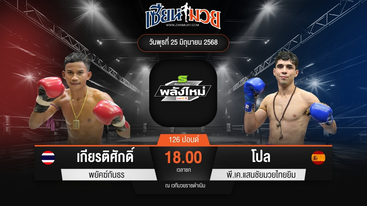 ไฮไลท์มวยศึกมวยไทยพลังใหม่ ระหว่าง เกียรติศักดิ์ พยัคฆ์กันธร พบ โปล พี.เค.แสนชัยมวยไทยยิม